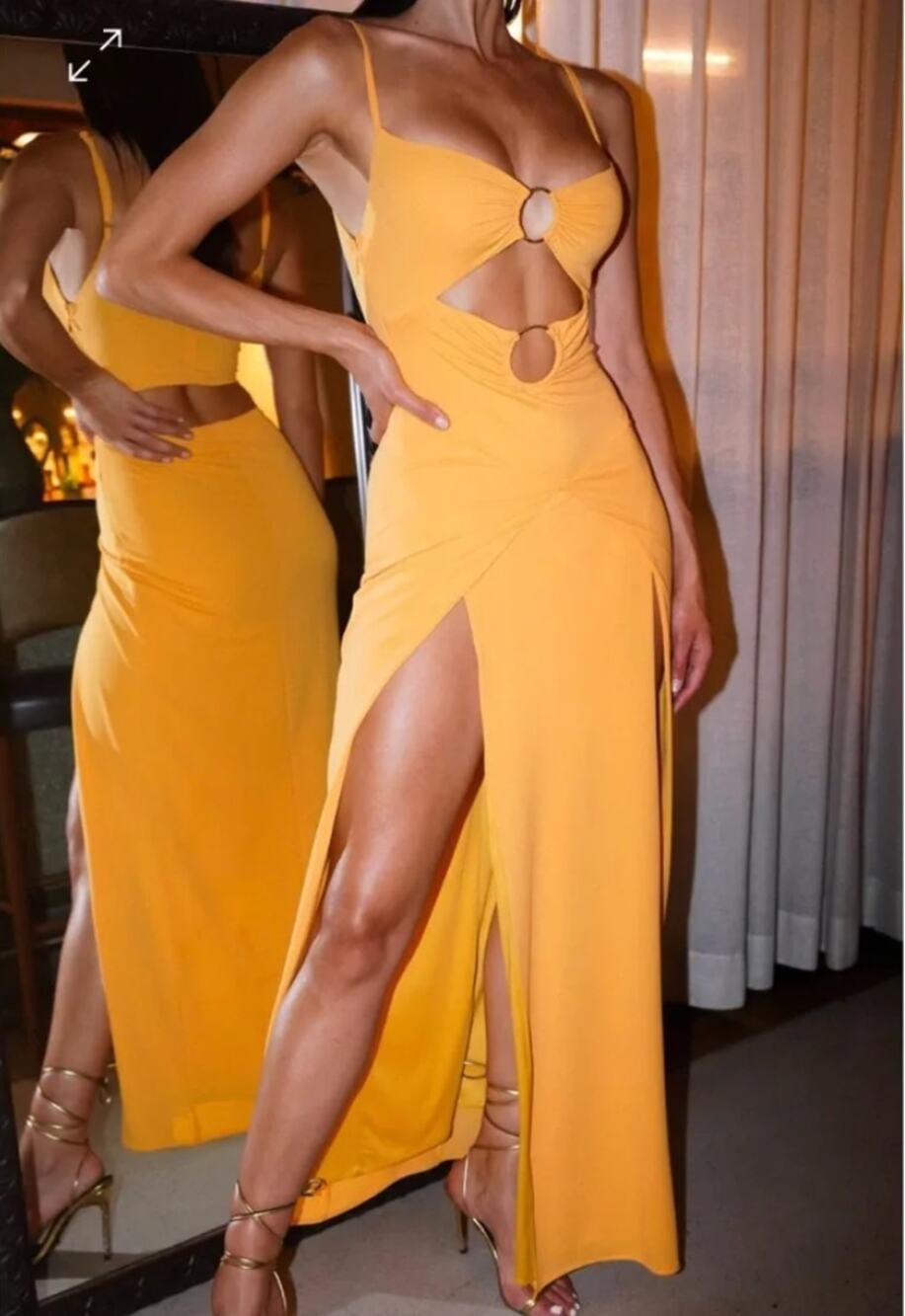 Meshki Yellow Cutout Maxi Dress with High Slit